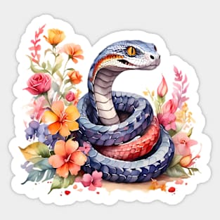 A snake decorated with beautiful watercolor flowers Sticker